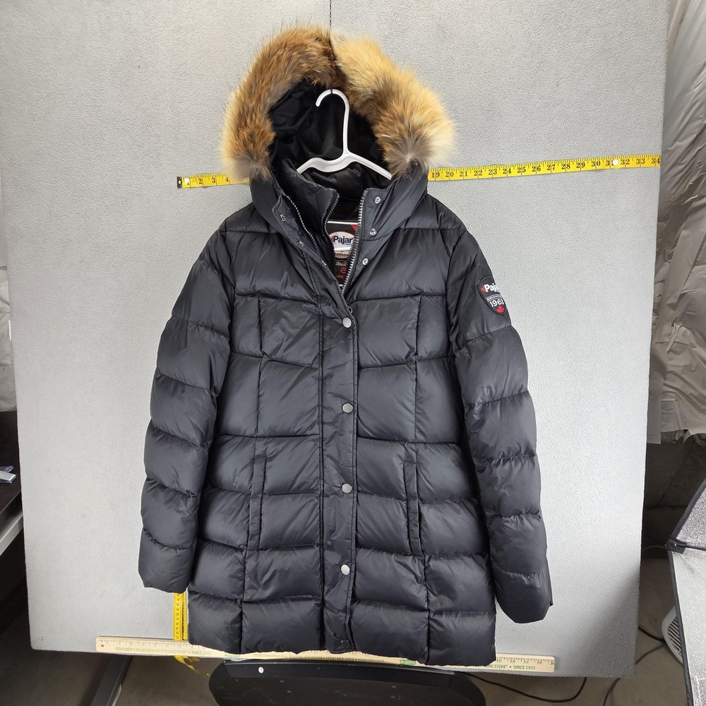 Pajar Roxy Jacket Womens Medium Black Down Puffer Hooded Fur Quilted Insulated